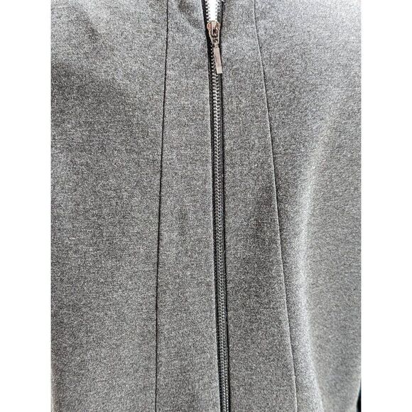 Etcetera Sheath Dress size 2 Navy Blue Satin look front and Gray knit back - Picture 3 of 7